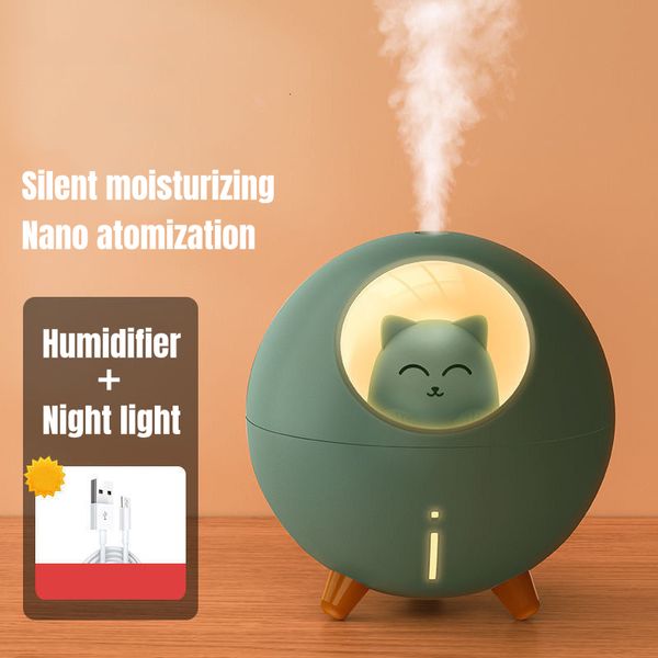 Humidificadores Cute Planet Cat Humidificador de aire Difusor de aroma ultrasónico con luz LED de color romántico USB Mini Humidificador Difusor Fogger 230627