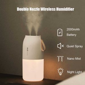 Humidifiers Dome Cameras Double Nozzle Air Humidifier Wireless Aroma Diffuser 2000mAh Battery Rechargeable Essential Oil Diffuser Mist Maker Humidifier T220924