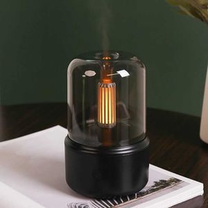 Bevochtigers vlam aroma diffuser ultrasone luchtbevochtiger luchtkoude mistgenerator huishouden Kleine etherische oliediffuser met LED -licht geschenk Y240422