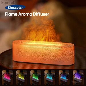 Humidifiers KINSCOTER RGB Flame Aroma Diffuser Air Humidifier Ultrasonic Cool Mist Maker Fogger LED Essential Oil Difusor Fragrance HomeL240115