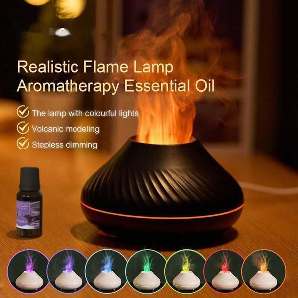 Humidificateurs Kinscoter diffuseur d'arôme volcanique lampe à huile essentielle 130ml USB humidificateur d'air Portable avec veilleuse de flamme de couleur L230914