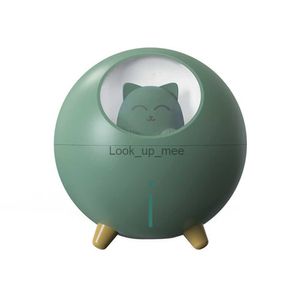 Humidifiers Lovely Pet Air Humidifier 220Ml Planet Cat Ultrasonic Cool Mist Aroma Air Oil Diffuser Romantic Color LED Lamp Green YQ230927