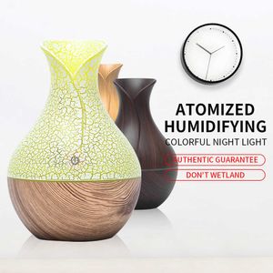 Humidificateurs Mini humidificateur d'air électrique USB diffuseur d'huile essentielle d'arôme ultrasonique grain de bois fabricant de brume fraîche lumière LED pour le bureau à domicile