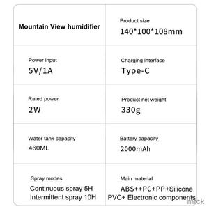 Humidificateurs Mountain View Humidificateur ultrasonique sans fil Accueil USB Désodorisant Mini Diffuseur d'arôme portable avec lampe chaude Fabricant de brume de voiture