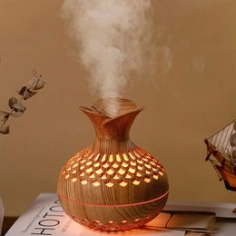 Humidificadores Nuevos vintage elegante y creativo Humidificador de flor de madera Humidificador USB Mini Silent Home Office Desktop Colorido Wisp Air Aroma Diffuser Y240422