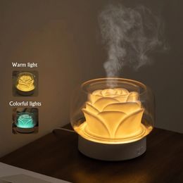 Luchtbevochtigers Aromatische diffusor zonder bisfenol A 400ML etherische olie met uitzicht op de bergen Aromatherapie-diffuser met warme kleuren LED-lichtbevochtiger 230619