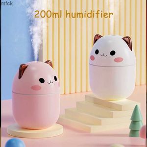 Bevochtigers draagbare 200 ml luchtbevochtiger schattige kawaii aroma diffuser met nachtlicht coole mist voor slaapkamer thuis auto zuiveraar humiificador