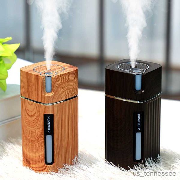 Humidificadores Mini Humidificador portátil Grano de madera 300 ML Ultrasónico Coche USB Aroma Difusor de aire Color Lámpara LED Humidificador para oficina en casa R230615