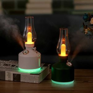 Humidificadores Retro Lámpara de queroseno Modelo LED Luz Nocturna Mute Mist USB Recargable Inalámbrico Mini Humidificador de Aire para Coche/Oficina/Habitación