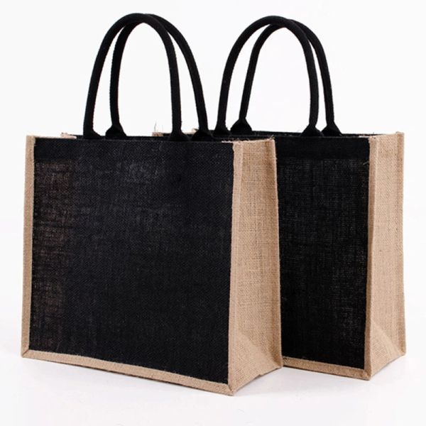 Humidificateurs Sac fourre-tout de jute réutilisable Eco Friendly Burlap Grocery Sacs pour Shopping Beach