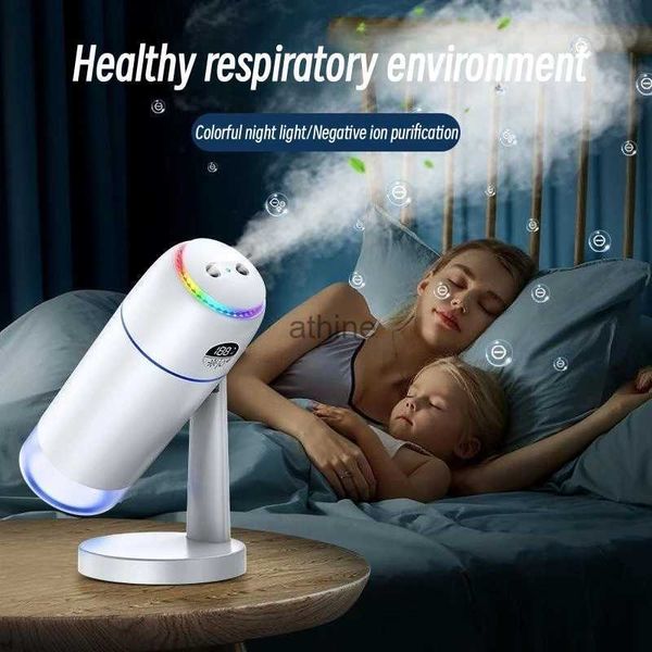 Humidificadores Soporte giratorio Doble boquilla Humidificador de aire USB Recargable 5200 mAh Batería Portátil Niebla pesada Agua Aroma Humidificador Difusor YQ240122