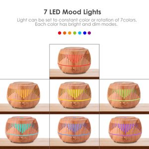 Luchtbevochtigers Slimme afstandsbediening Huishoudelijke apparaten 500ML Houtnerf Aromatherapie Essentiële diffuser Aroma Luchtbevochtiger met LED-licht