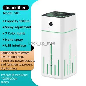 Humidificateurs Humidificateur USB 1000 ml adapté aux chambres, bureaux, maisons et chambres de bébé avec 2 modes de brouillard froid et 7 lumières colorées muettes YQ230927