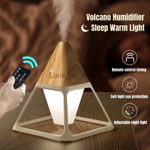 Humidificadores USB Grano de madera Volcán Pirámide Humidificador de aire Control remoto Aromaterapia Difusor de aceite esencial con lámpara cálida Difusor de aroma YQ230927