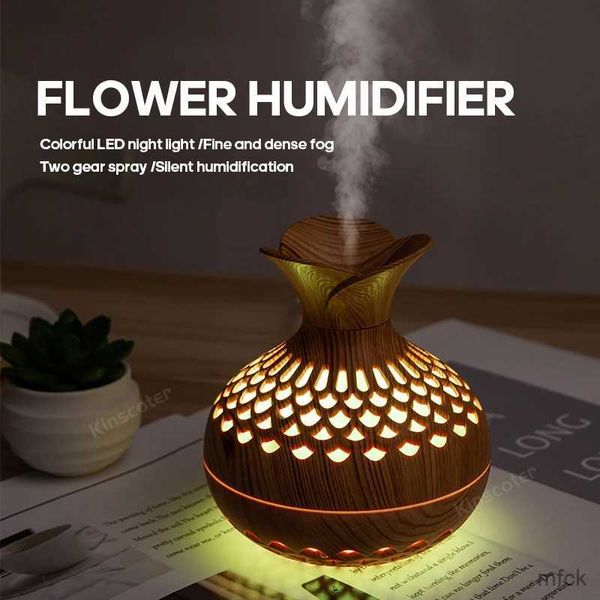 Humidificadores Florero Difusor de aromaterapia 300 ml Grano de madera Humidificador de aire portátil Difusor de aceite esencial Pulverizador Lámpara atomizadora ultrasónica