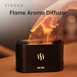 Bevochtigers Vissko aromatische diffuser 180 ml luchtbevochtiger ultrasone aromatherapie koude mistgenerator huishouden essentiële olie vlam licht diffuser y240422