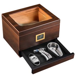 Humidor pour Hannicook Box CEDAR Wood Humidor Tiroir multicouche grande capacité Lighters Cigar Cigar avec hygromètre