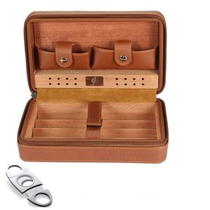 Humidor Storage Box Travel Cigar Case Box Holder Leather and Cedar Wood Cigar Humidor Kit Humidifier Accessories & Cutter Gift
