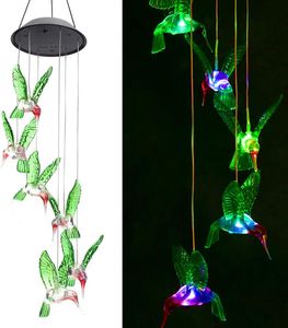 Humming Bird LED Solar Night Light Romantische Windbell Lights Wind Chime Lamp String Lamp Kleur Veranderen voor Patio Yard Christmas Decor