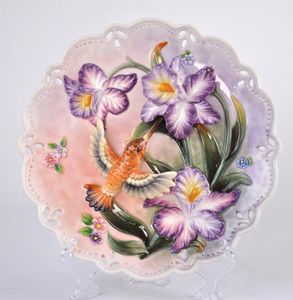 Platos decorativos de pared con flores de colibrí, platos decorativos de porcelana, decoración vintage para el hogar, manualidades, decoración de habitación, estatuilla