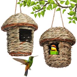 Kolibriehuis, handgeweven vogelnest voor buiten hangen, kleine grasvogelhuizen natuurlijke vezel vogelhut Roosting Pocket voor Finch Canary Chickadee