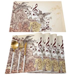 Kolibrie Muzieknoot Bloem Placemat Bruiloft Eetkamer Decor Linnen Tafel Mat Keuken Accessoires Servet 231225