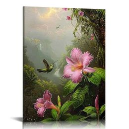 Hummingbird perché sur la plante d'orchidées 1901 toile d'art imprimé de peinture encadrée