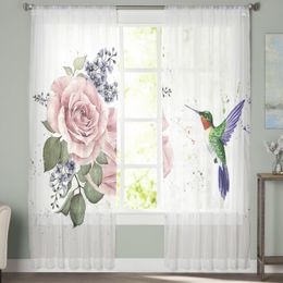 Hummingbird rose fleur blanc rideaux de fenêtre chambre à coucher moderne drapé pur en tulle cantons salon cuisine rideau voile