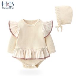 Humor Bear Christma Love Baby Girl Cleren Ruches Romper Clothing Set jumpsuit hoed schattige babymeisjes Rompers Baby Suit LJ201223