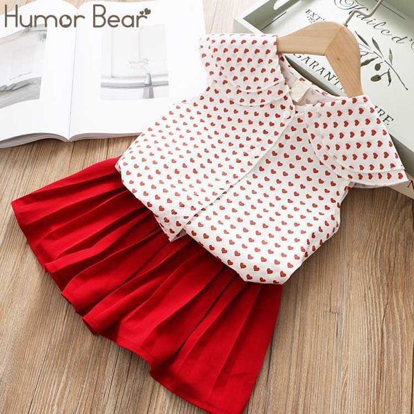 Humor Bear Girl Ropa Traje Verano Nueva Moda Little Love Camiseta de solapa grande + Falda plisada 2 unids Set Baby Girls Ropa X0902