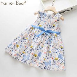 Humor Bear Girls Robe Été Brand New Fleurs Imprimé Bow Filles Fête Sans Manches Princesse Robe Bébé Enfants Fille Vêtements Q0716