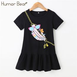 Humor Oso Primavera Niñas Verano Moda Manga corta Vestido para niños Casual suelto Niño Cuello redondo Impresión Niños 220426