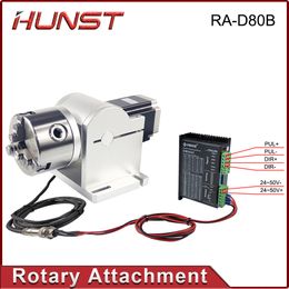 Hunst Rotary Bevestiging Diameter 80 mm Roterend apparaat met drie Chuck +DM5042 driver voor UV CO2 Fiber Laser Marking Machine