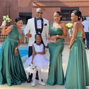 Hunter Bridesmeisje jurken Elegant One Shoulder African Girls Plus Size Maid of Honor Jurns pailletten bruiloft gastenfeest ritssluiting rugjurken