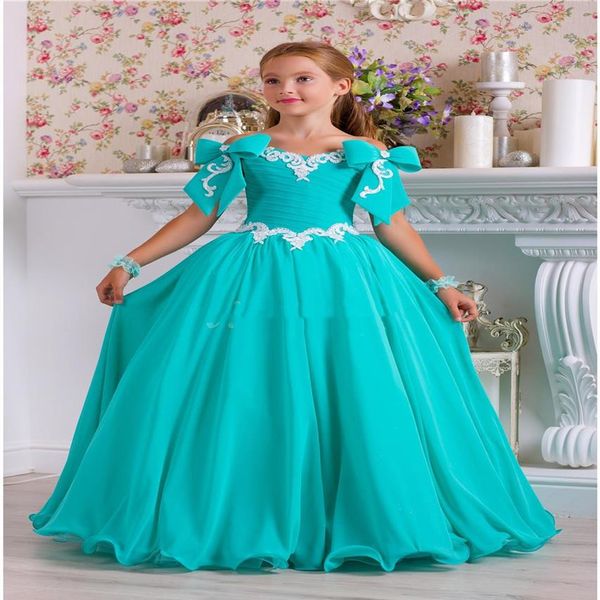 Chasseur Mousseline De Soie Perlée Fleur Gilr Robes Arcs Dentelle Vintage Petite Fille Robes De Mariée Belle Enfant Pageant Robes Robes FL012811