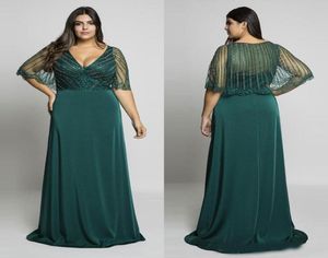 Hunter Green Kralen Plus Size Galajurken V-hals Avondjurken Met Wrap ALine Vloerlengte Lange Formele Jurk7665303