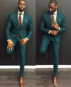 Hunter Green Custom Made Slim Fit Tuxedos Knappe Mens Past Two Pieces Wedding Pak voor Men