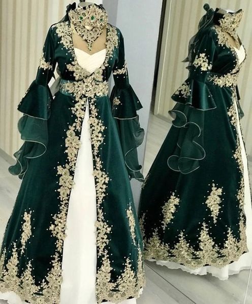 Chasseur vert caftan turc robes de soirée Flare manches longues velours formelle fête robes de bal arabe dubaï Gelinlik