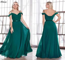 Hunter Green longues robes de demoiselle d'honneur épaule dénudée avec bretelles plissées robes de demoiselle d'honneur longueur de plancher une ligne en mousseline de soie Boho printemps robe de soirée d'invité de mariage CL3273