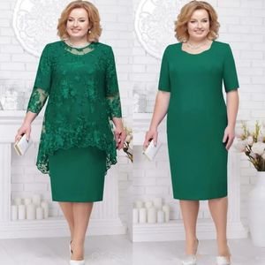 Hunter Green Mother of the Bride Dresses Two Pieces Lace Wrap Prom jurk avondvestidos formele jurk