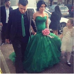 Hunter verde tul sirena vestidos de graduación escote con forma de corazón de encaje apliques vestidos de noche vestido Formal de fiesta vestido de casamento noiva