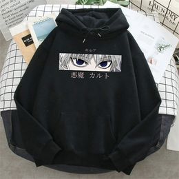 HunterxHunter KILLUA Eyes Plus Velours Sweats Hommes Harajuku À Capuche 2021 Anime Pull Mode Vêtements À Manches Longues Hoodies G0909