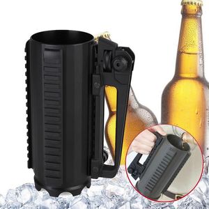 Tactical Beer Cup Water Battle Rail Mug with Detachable Carry Handle and Mechanical Rear Sight Picatinny Rail, Aluminum Alloy, Black