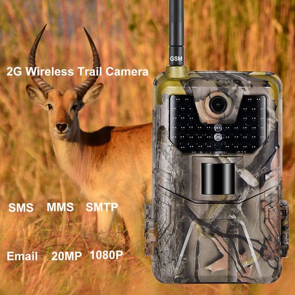 Caméras de chasse 2G MMS P Trail Camera Email Caméras de chasse à la faune Cellulaire sans fil 20MP 1080P Vision nocturne Po Trap HC900M 230608