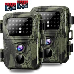 Hunting Cameras Mini Trail Camera 2 Pack 20mp 1080p Game Camera's Night Vision Motion Activated Waterproof Hunting Cam Wildlife Monitoring Trap 230320