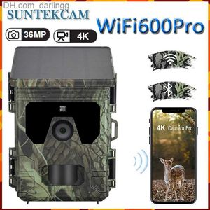 Caméras de chasse Nouveau caméra de chasse à charge solaire WiFi600pro Bluetooth WiFi Surveillance en plein air 4K Vidéo 36MP Application en ligne Affichage Q240306
