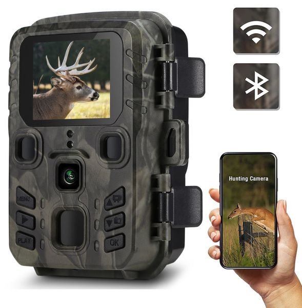 Caméras de chasse Caméra de chasse extérieure WiFi APP contrôle 1296P 24MP jeu Cam Vision nocturne mouvement activé étanche caméra de chasse 0.2s Trigge 230320