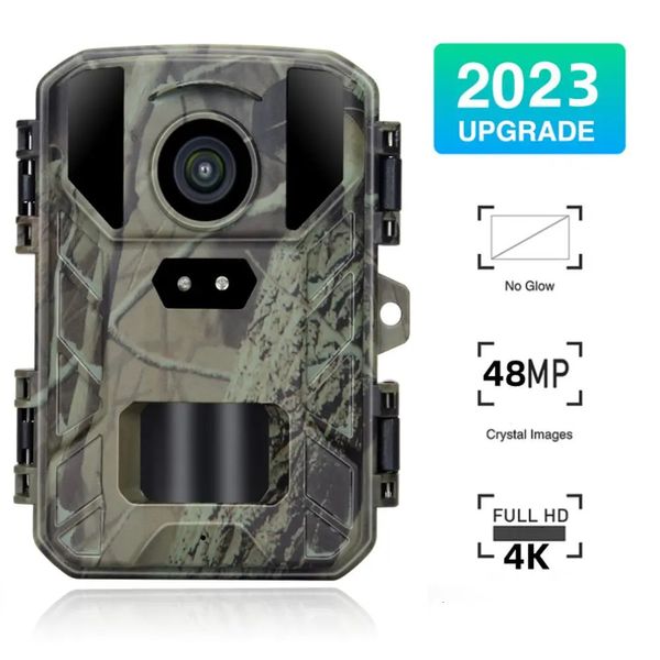 Caméras de chasse Caméra d'action infrarouge HD4K à faible lueur en plein air 48MP Mini jeu de piste Vision nocturne IP66 étanche piège à faune Cam 231208