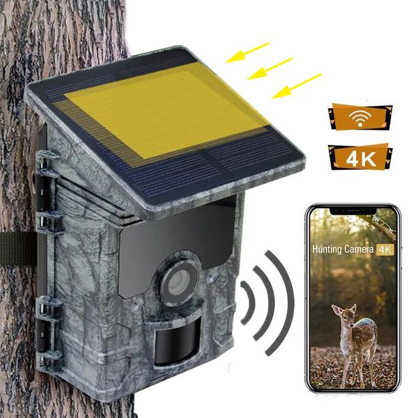 Jachtcamera's Jacht op zonne-energie Trail Camera WiFi Bluetooth Connect Nachtzichtapparaat Wildlife Trap Trail Camera Monitor Waterdicht IP66 230614