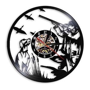 Hunting Duck Klok 3D Watch Clocks Design Moderno Vinyl Record Wall Clock Hunters Vintage Decor Wall Art Montre Mural Pour Salon 210325